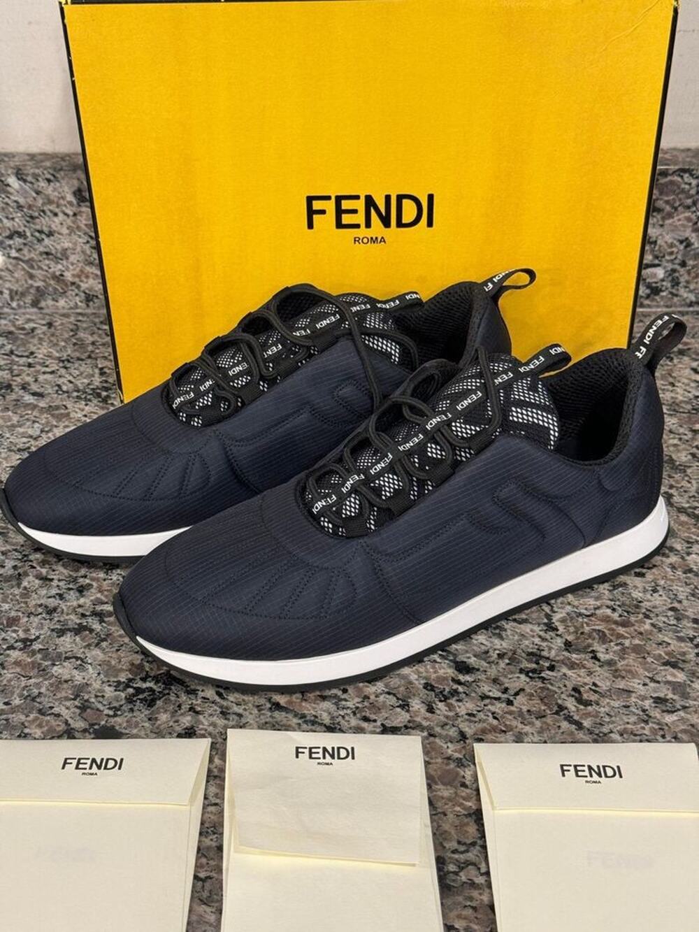 Fendi Black & White Sneakers Size 42 / 8.5 w/ Box & Spare Laces - VWG 334188